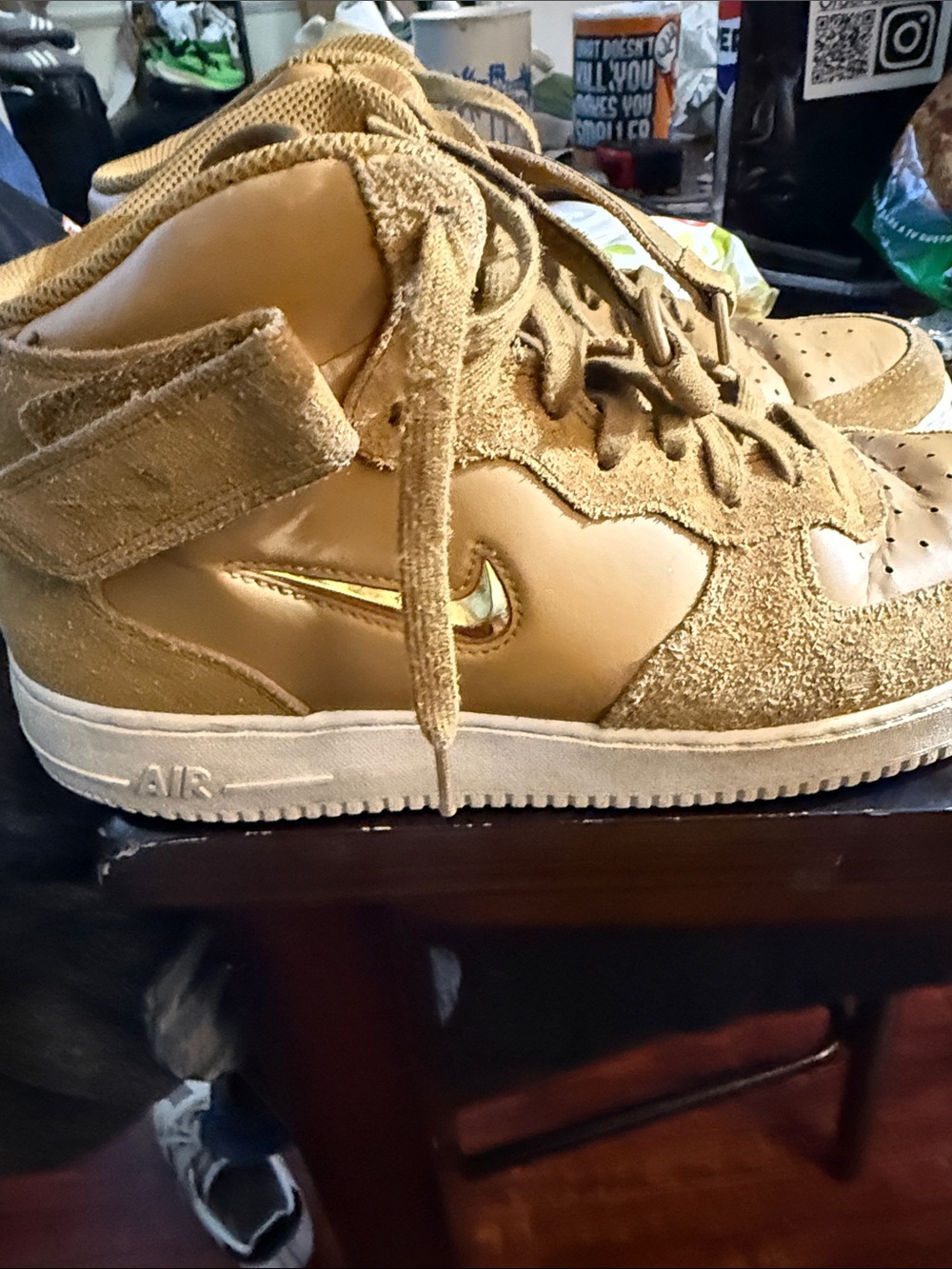 Nike  men’s Mid-Top Sneakers in Wheat with Gold Swoosh